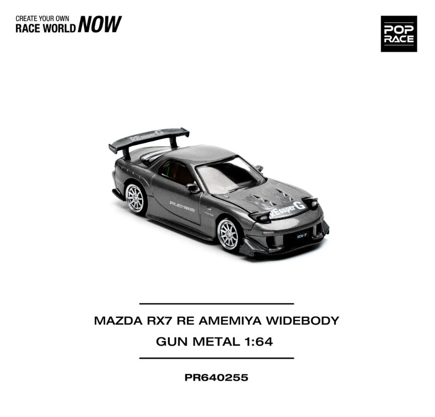 Pop Race 1/64 Mazda Rx-7 RE Amemiya Widebody Gun Metal