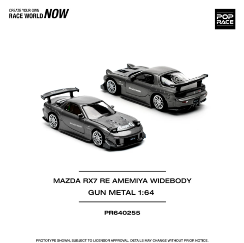 Pop Race 1/64 Mazda Rx-7 RE Amemiya Widebody Gun Metal
