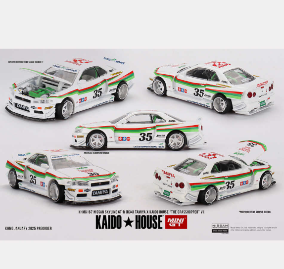 Mini GT 1/64 Nissan Skyline GT-R (R34) TAMIYA x KAIDO HOUSE ''The GRASSHOPPER''