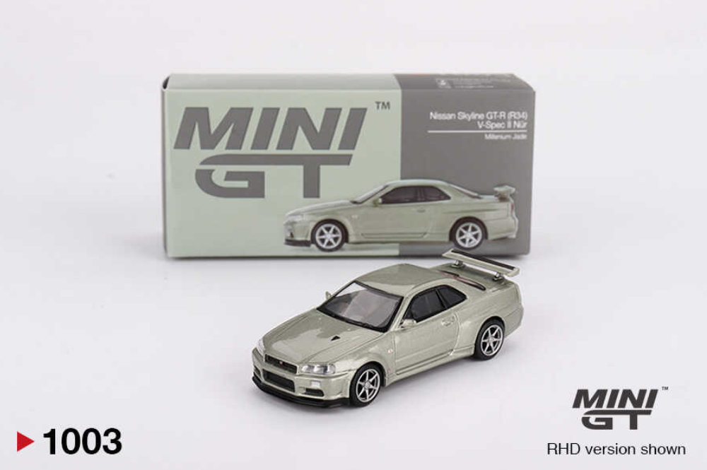 Mini GT 1/64 Nissan Skyline GT-R (R34) V-Spec II Nür Millenium Jade