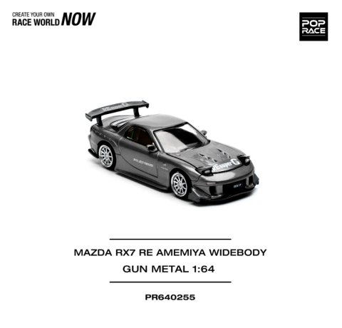 Pop Race 1/64 Mazda Rx-7 RE Amemiya Widebody Gun Metal