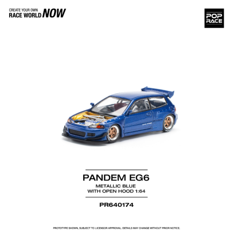 Pop Race 1/64 Pandem EG6 Metallic Blue With Open Hood