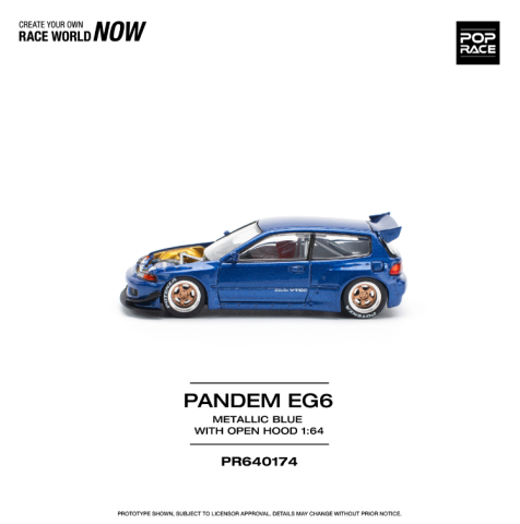 Pop Race 1/64 Pandem EG6 Metallic Blue With Open Hood