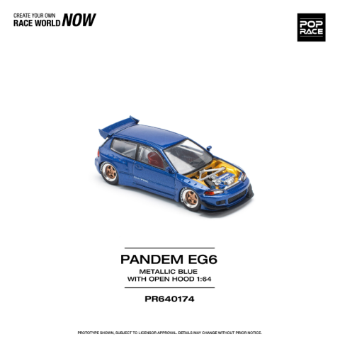 Pop Race 1/64 Pandem EG6 Metallic Blue With Open Hood