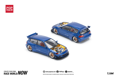 Pop Race 1/64 Pandem EG6 Metallic Blue With Open Hood
