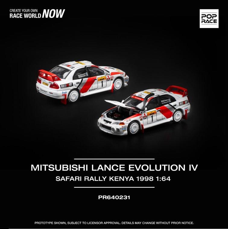 Pop Race 1/64 MITSUBISHI LANCER EVOLUTION IV SAFARI RALLY KENYA 1998