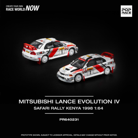 Pop Race 1/64 MITSUBISHI LANCER EVOLUTION IV SAFARI RALLY KENYA 1998