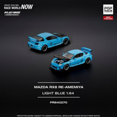 Poprace 1/64 MAZDA RX-8 RE-AMEMIYA LIGHT BLUE Diecast