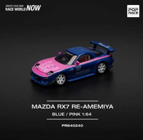 POPRACE 1:64 MAZDA RX7 RE-AMEMIYA - MAVİ/PEMBE