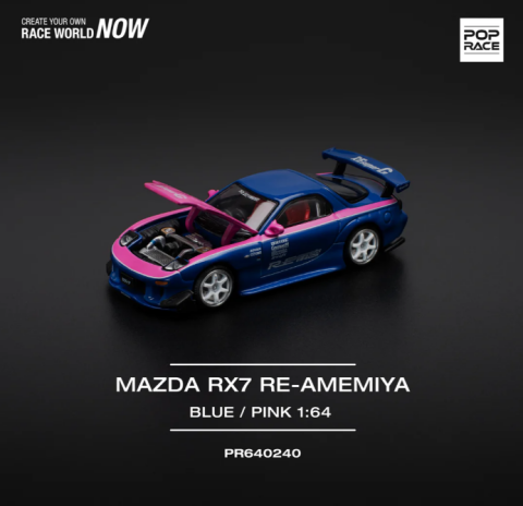 POPRACE 1:64 MAZDA RX7 RE-AMEMIYA - MAVİ/PEMBE