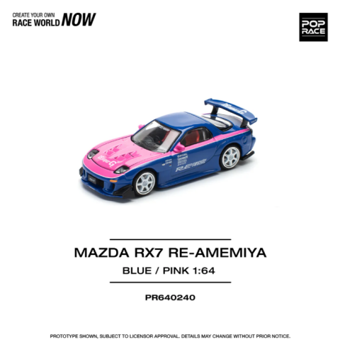 POPRACE 1:64 MAZDA RX7 RE-AMEMIYA - MAVİ/PEMBE