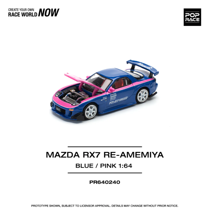 POPRACE 1:64 MAZDA RX7 RE-AMEMIYA - MAVİ/PEMBE